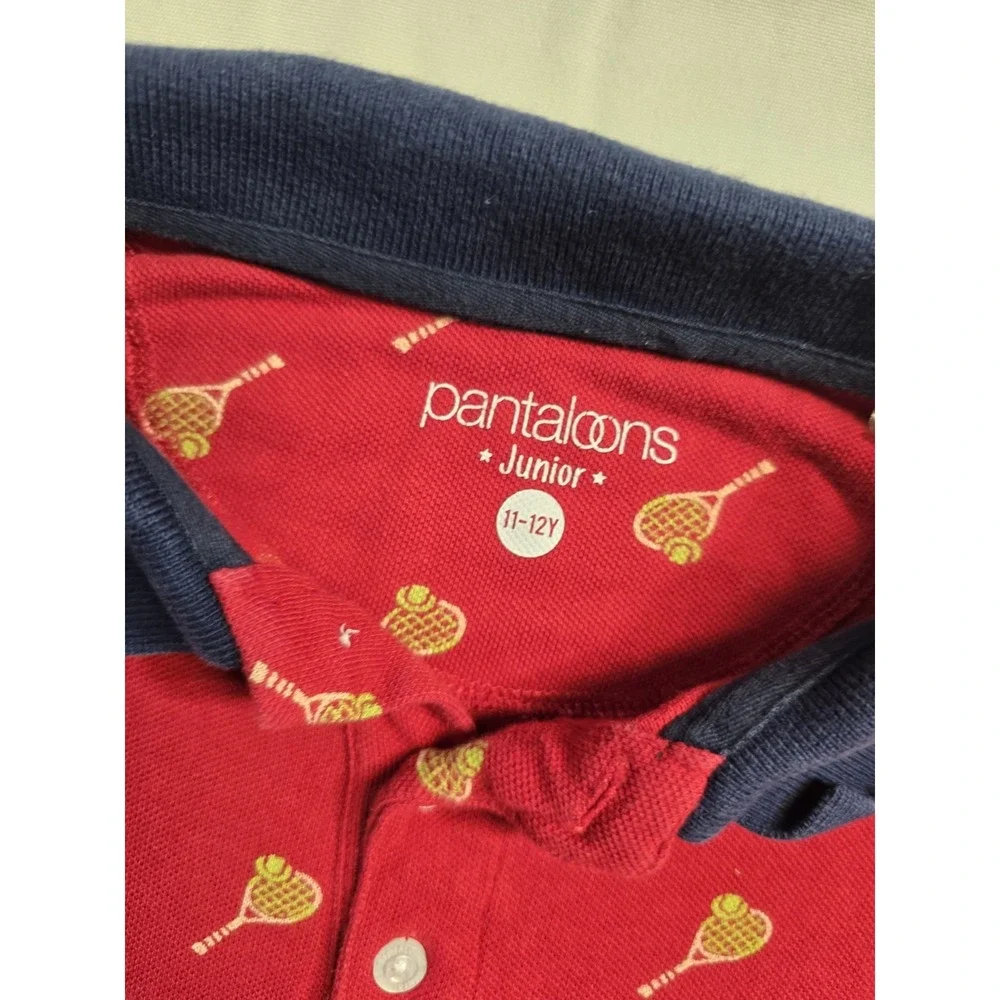 Pantaloons Junior Maroon Cotton Printed‎ Polo T-Shirt 11-12 Tenis